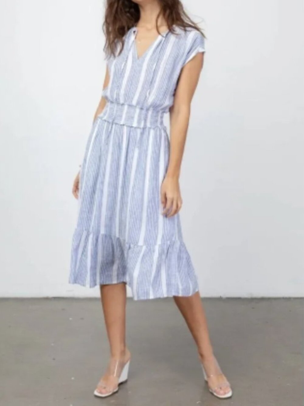 Rails Ashlyn Levanzo Blue White Silver Stripe Sleeveless Linen Blend Midi Dress